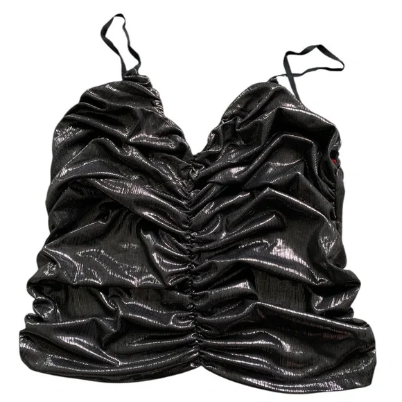 ZARA Metallic Black Ruched Camisole Top Size Medium - Picture 4 of 7